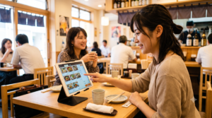 セルフオーダー端末で注文する飲食店のテーブルの様子