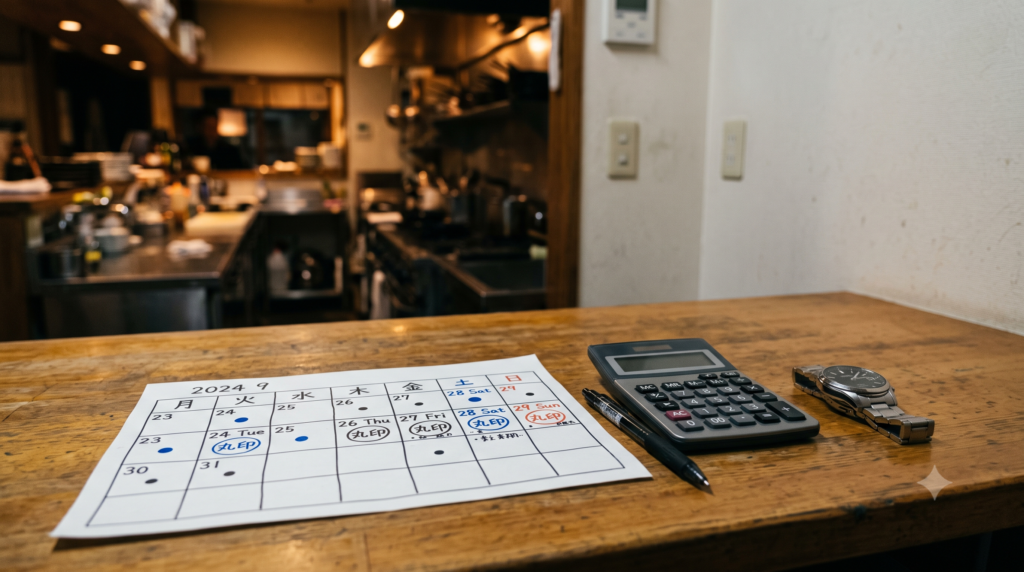 飲食店のスタッフがスマホで料理を撮影している厨房の様子